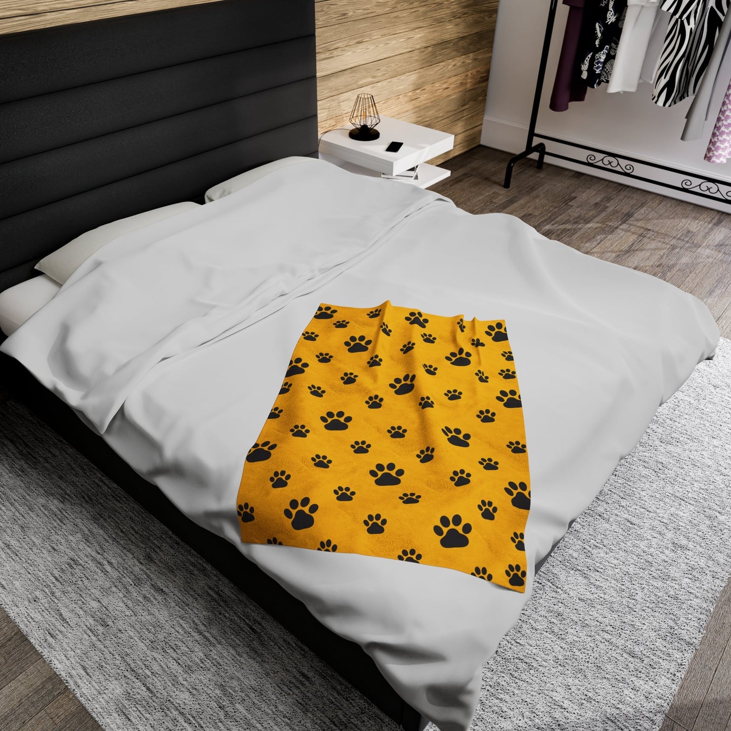 Paw Print Velveteen Plush Blanket - Yellow