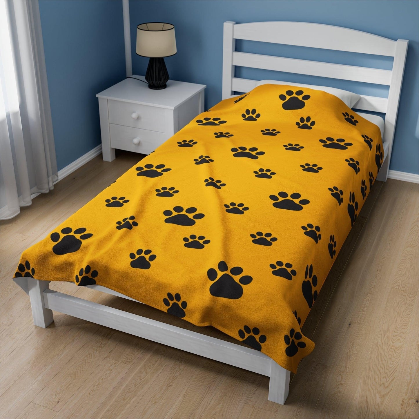 Paw Print Velveteen Plush Blanket - Yellow