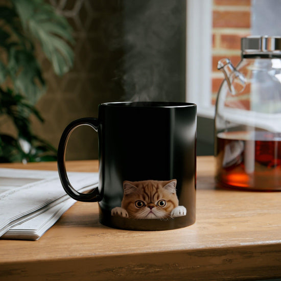Peeking Cat Black Ceramic Mug 11 oz - Exotic Shorthair