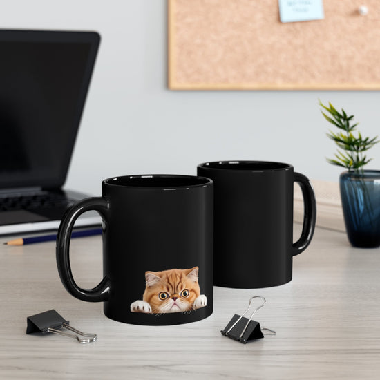 Peeking Cat Black Ceramic Mug 11 oz - Exotic Shorthair
