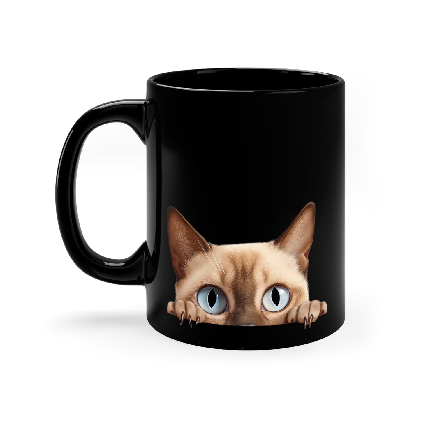 Peeking Cat Black Ceramic Mug 11 oz - Tonkinese