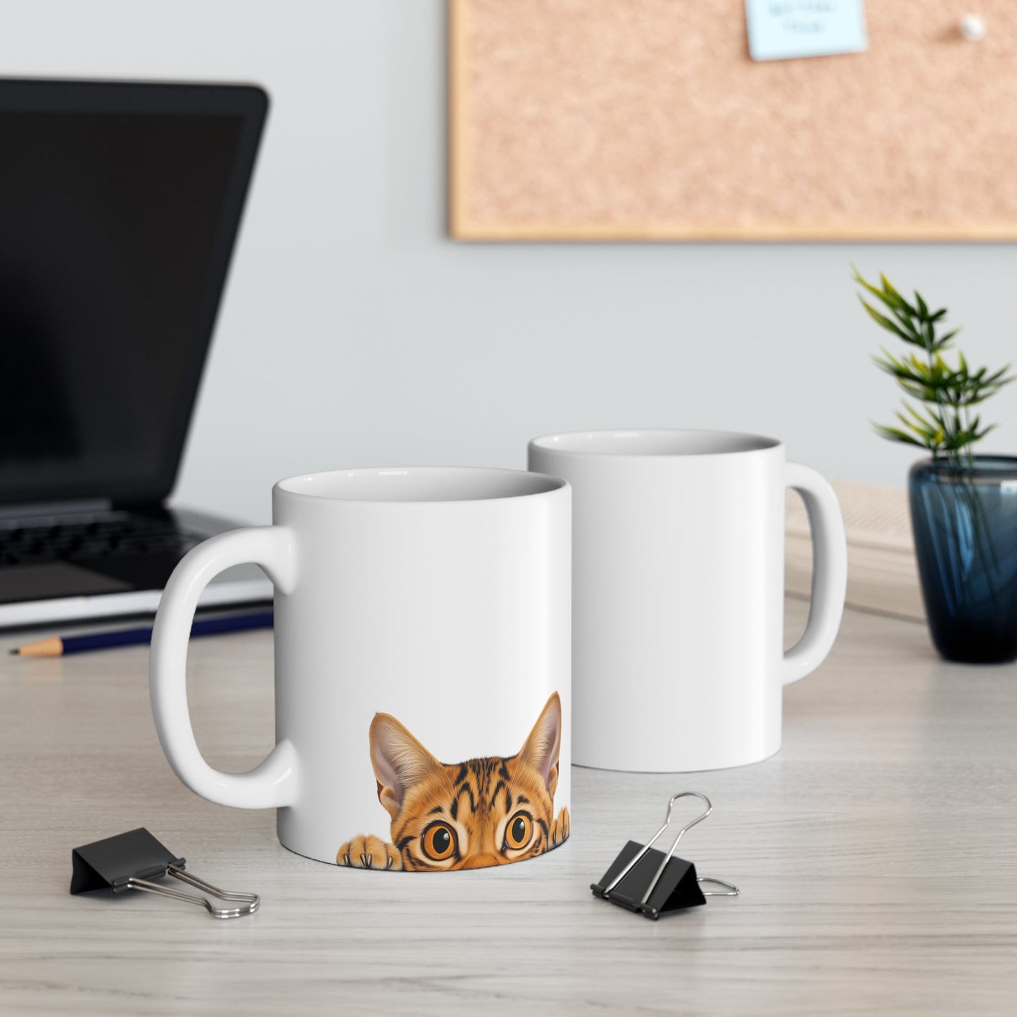 Peeking Cat White Ceramic Mug 11 oz - Ocicat
