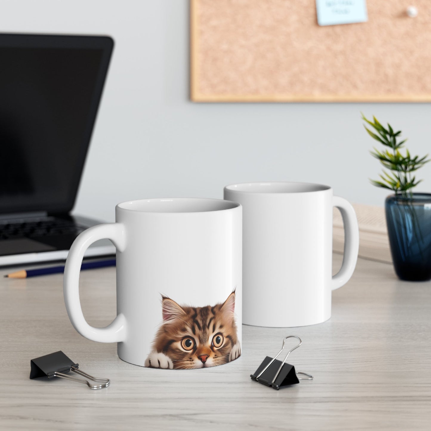 Peeking Cat White Ceramic Mug 11 oz - Siberian