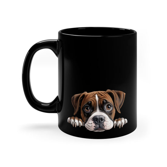 Peeking Dog Black Ceramic Mug 11 oz - Boxer