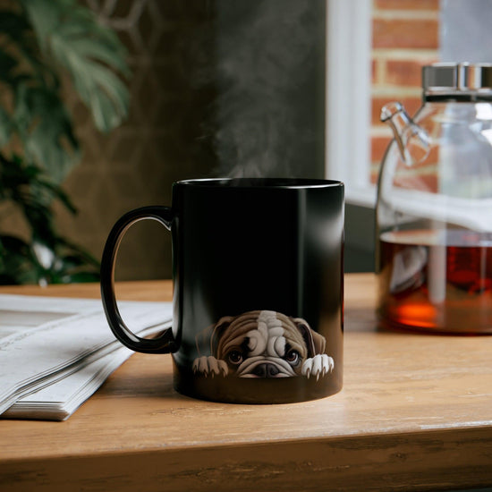 Peeking Dog Black Ceramic Mug 11 oz - Bulldog