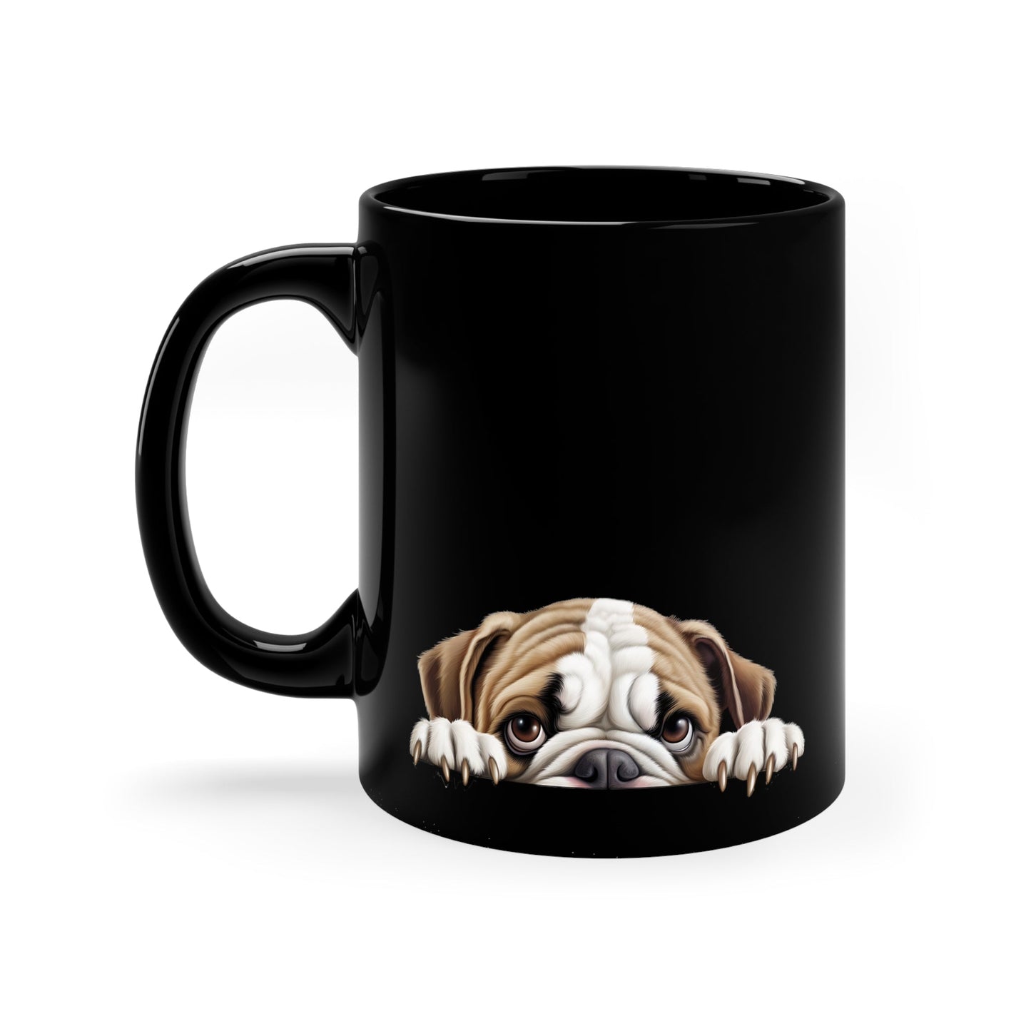 Peeking Dog Black Ceramic Mug 11 oz - Bulldog