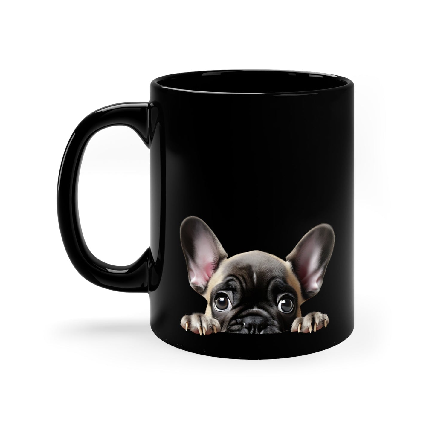 Peeking Dog Black Ceramic Mug 11 oz - French Bulldog