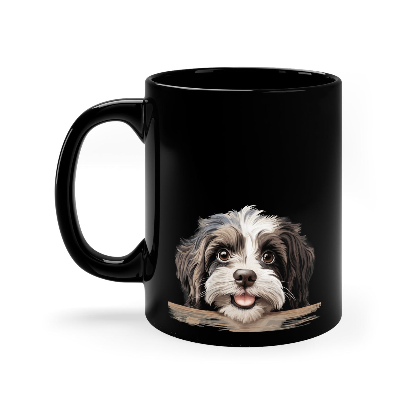 Peeking Dog Black Ceramic Mug 11 oz - Havanese