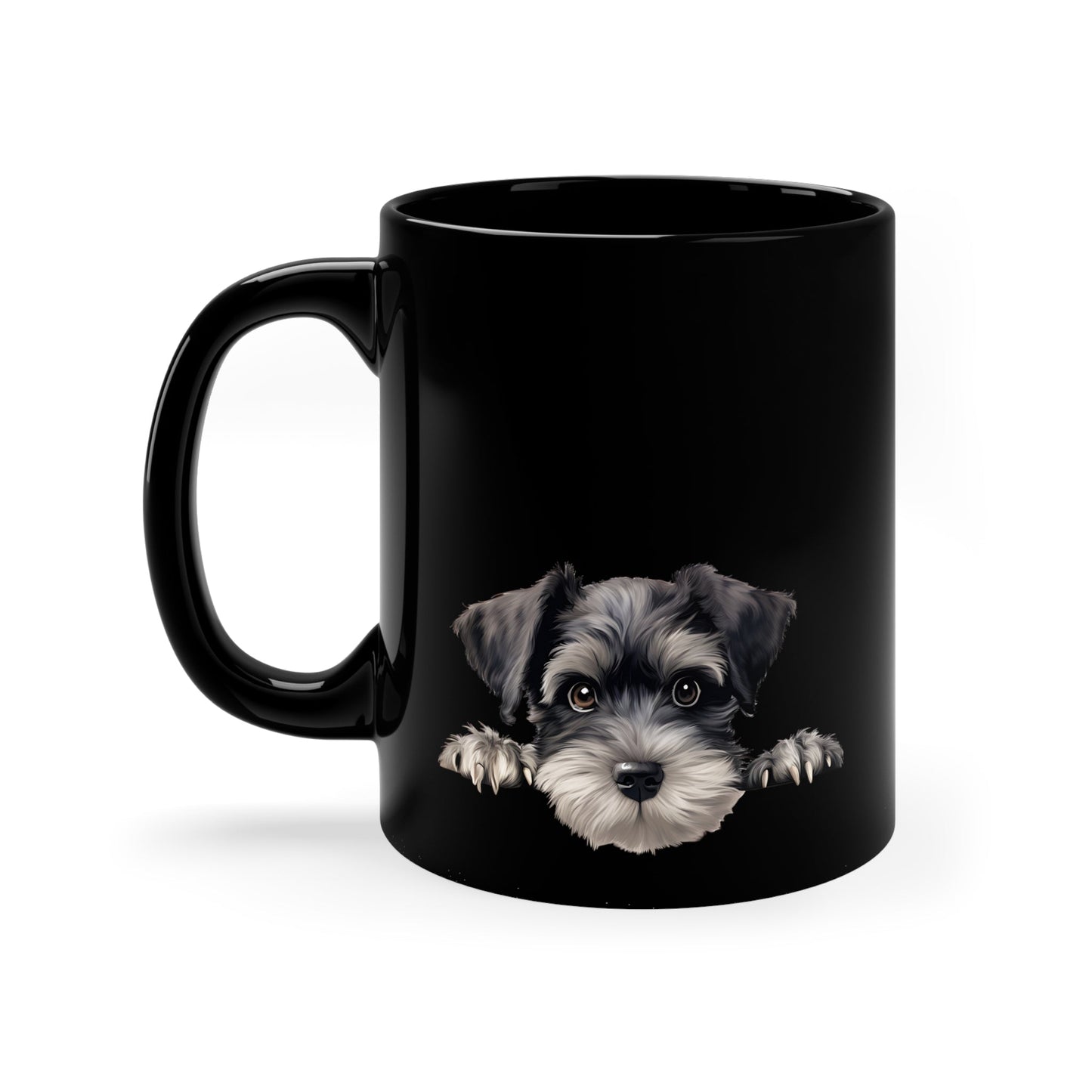 Peeking Dog Black Ceramic Mug 11 oz - Miniature Schnauzer