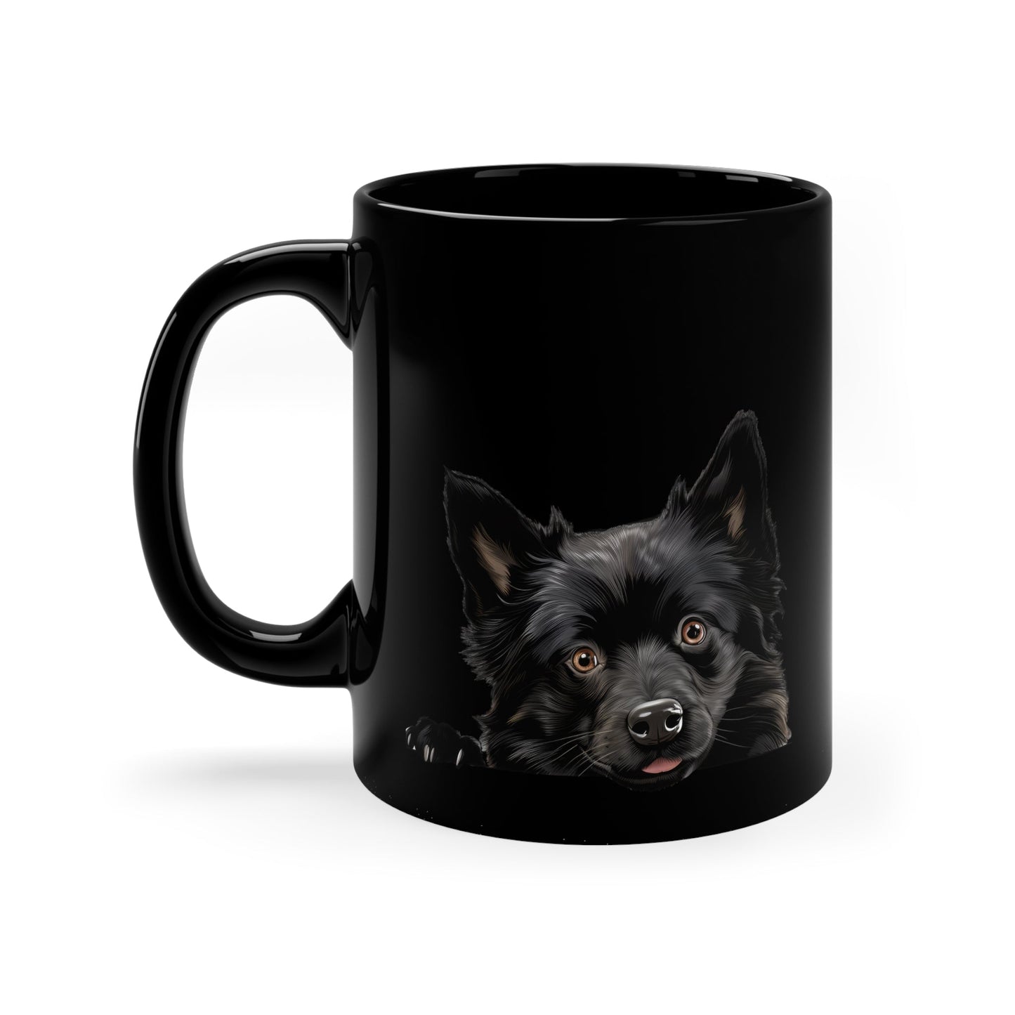 Peeking Dog Black Ceramic Mug 11 oz - Schipperke