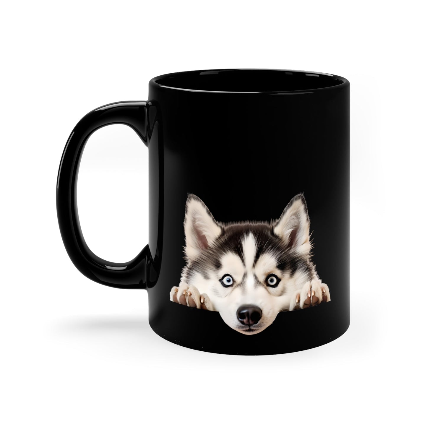 Peeking Dog Black Ceramic Mug 11 oz - Siberian Husky