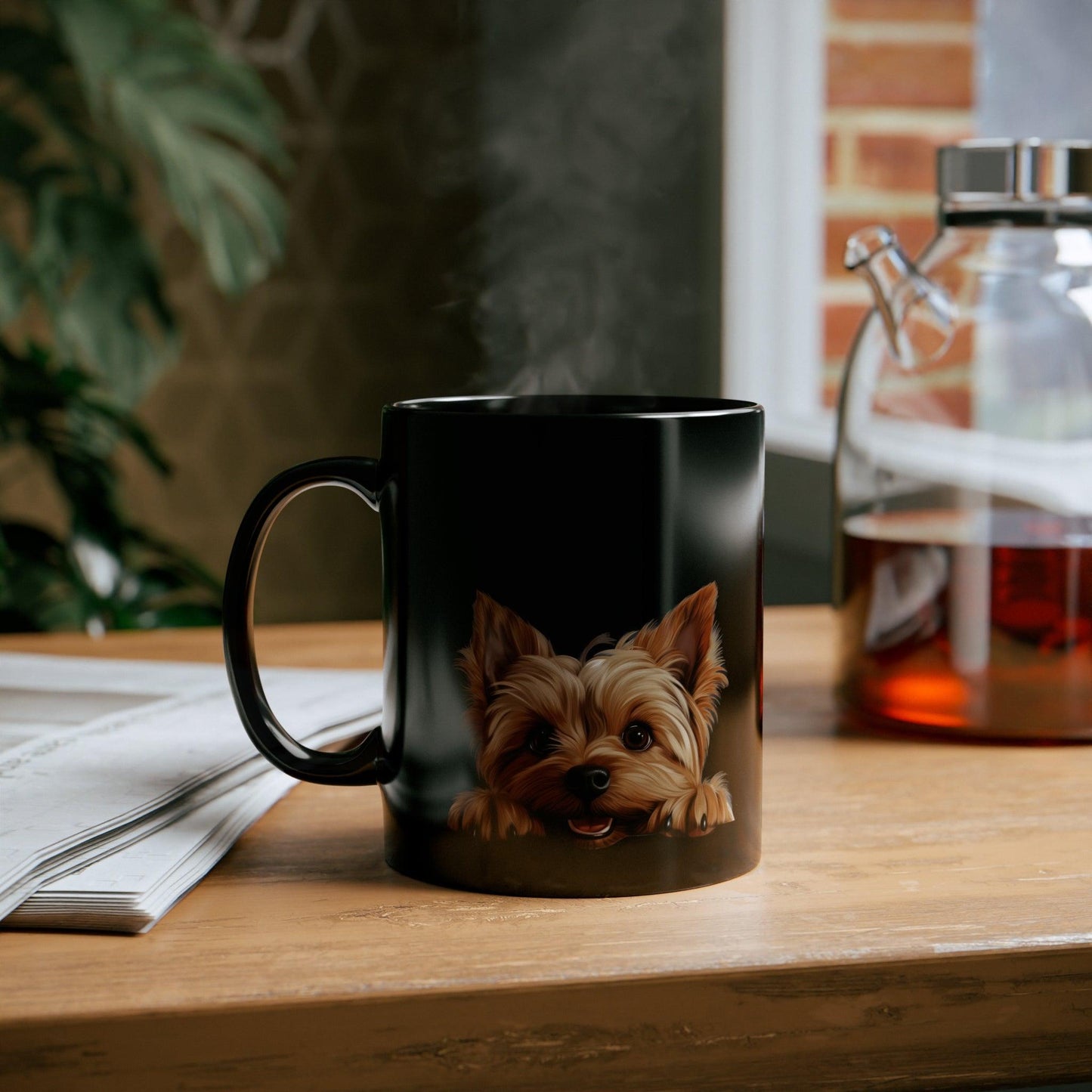 Peeking Dog Black Ceramic Mug 11 oz - Silky Terrier