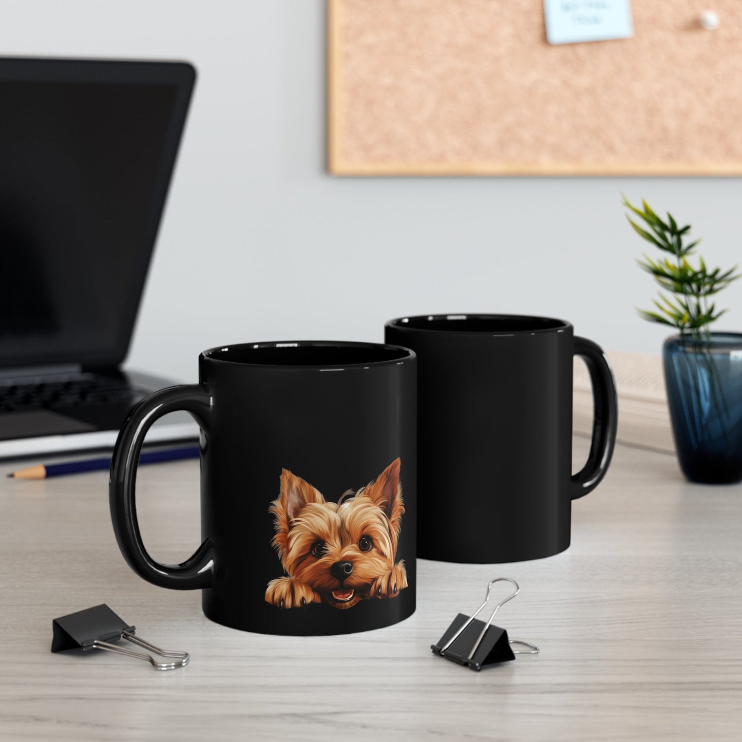Peeking Dog Black Ceramic Mug 11 oz - Silky Terrier