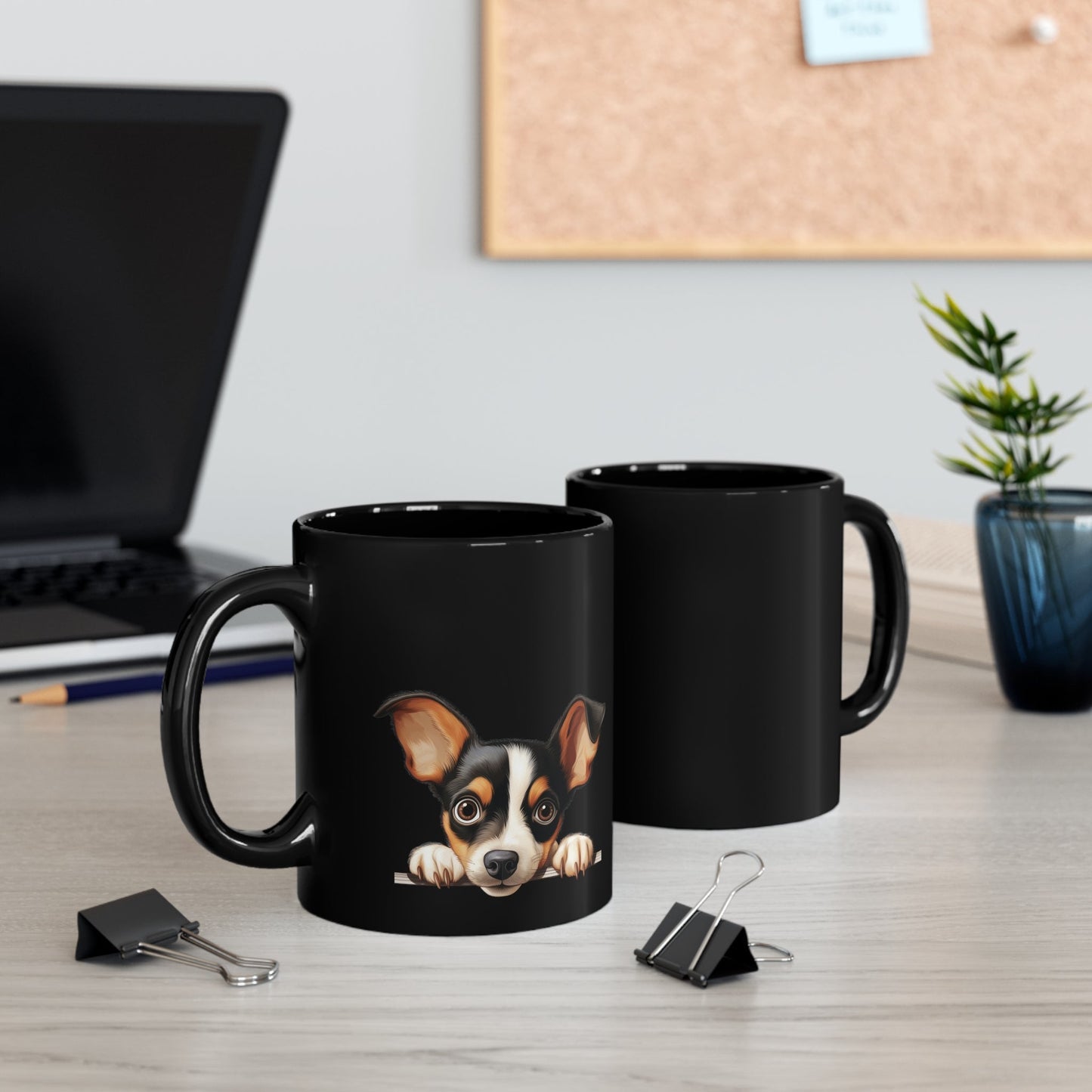 Peeking Dog Black Ceramic Mug 11 oz - Toy Fox Terrier