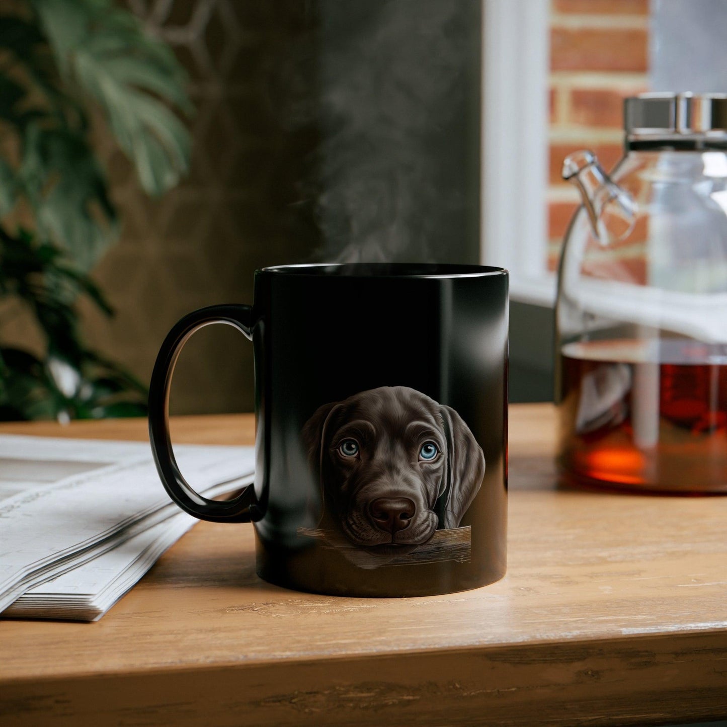 Peeking Dog Black Ceramic Mug 11 oz - Weimaraner
