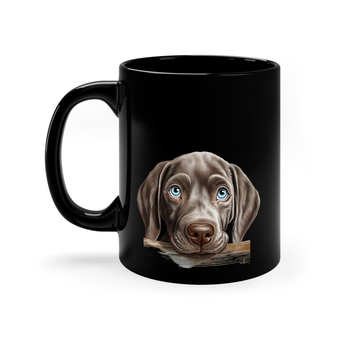 Peeking Dog Black Ceramic Mug 11 oz - Weimaraner