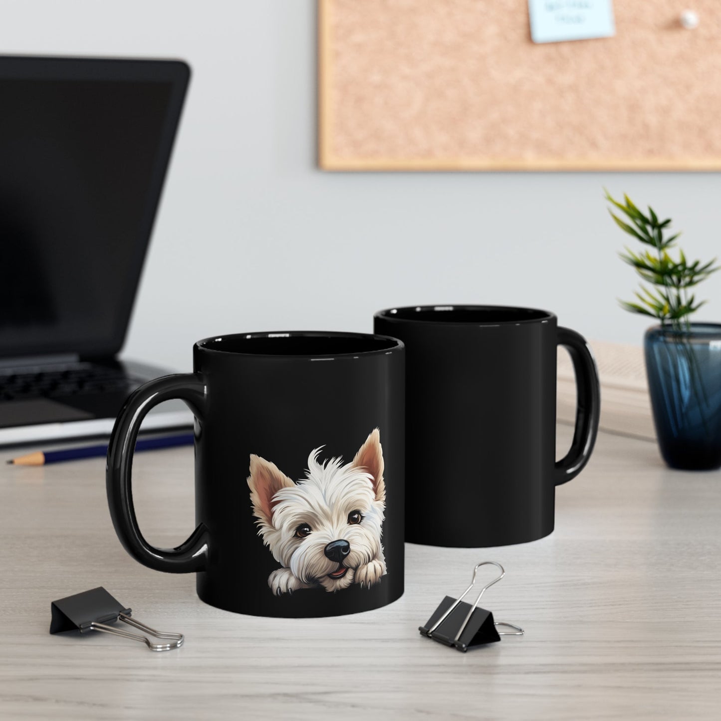 Peeking Dog Black Ceramic Mug 11 oz - West Highland White Terrier