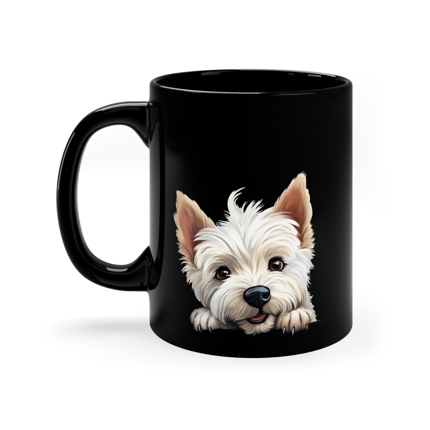Peeking Dog Black Ceramic Mug 11 oz - West Highland White Terrier