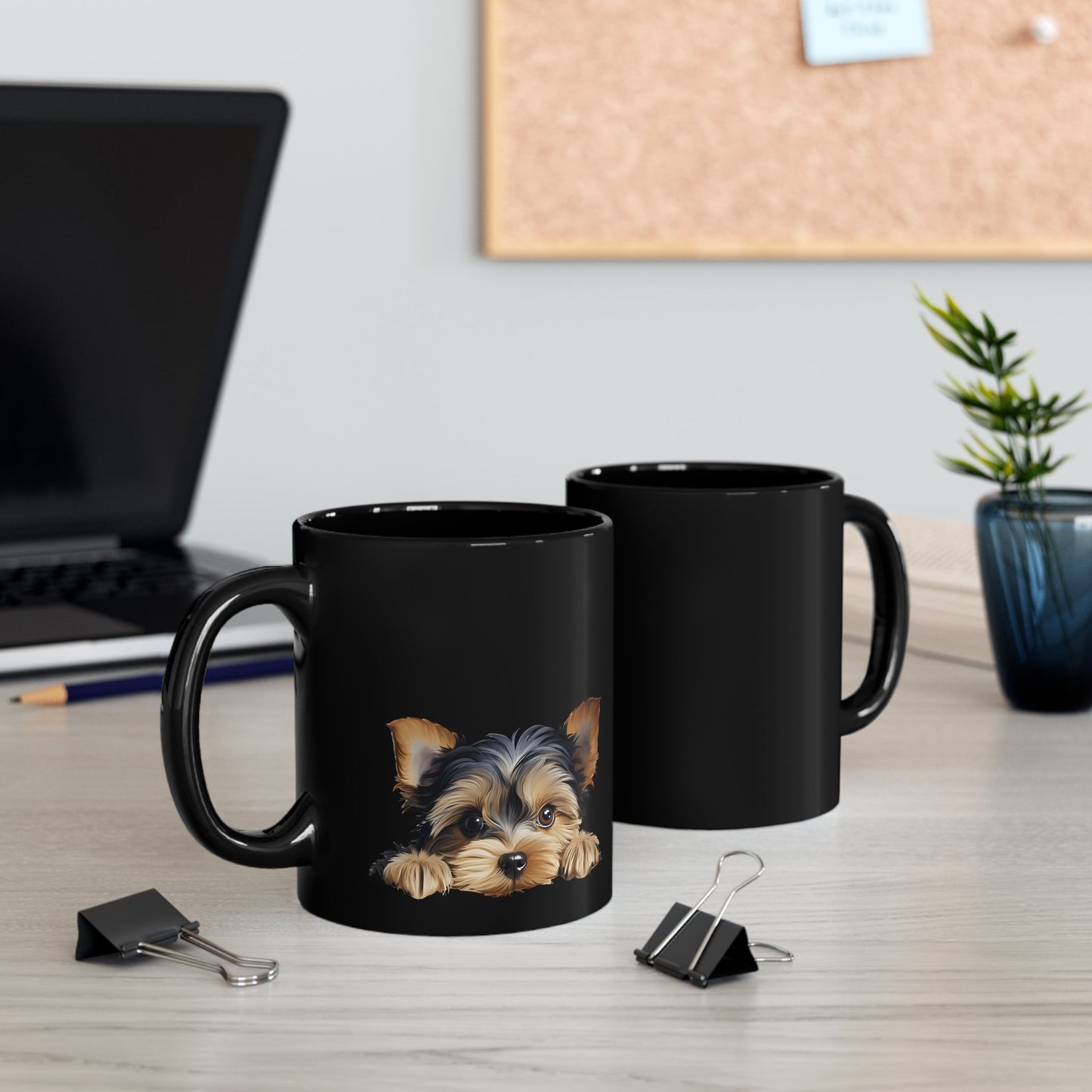 Peeking Dog Black Ceramic Mug 11 oz - Yorkshire Terrier