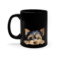 Peeking Dog Black Ceramic Mug 11 oz - Yorkshire Terrier