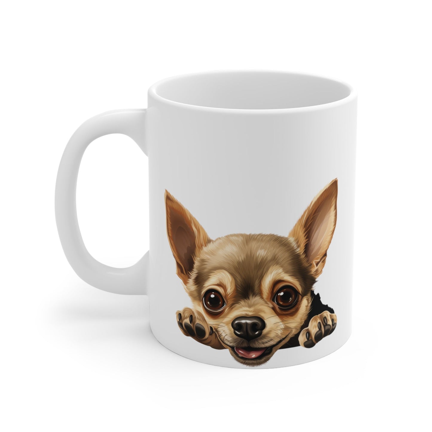 Peeking Dog White Ceramic Mug 11 oz - Chihuahua