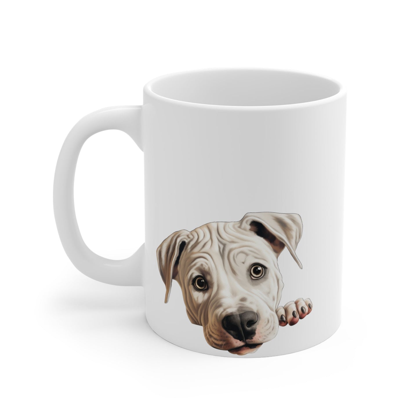 Peeking Dog White Ceramic Mug 11 oz - Dogo Argentino