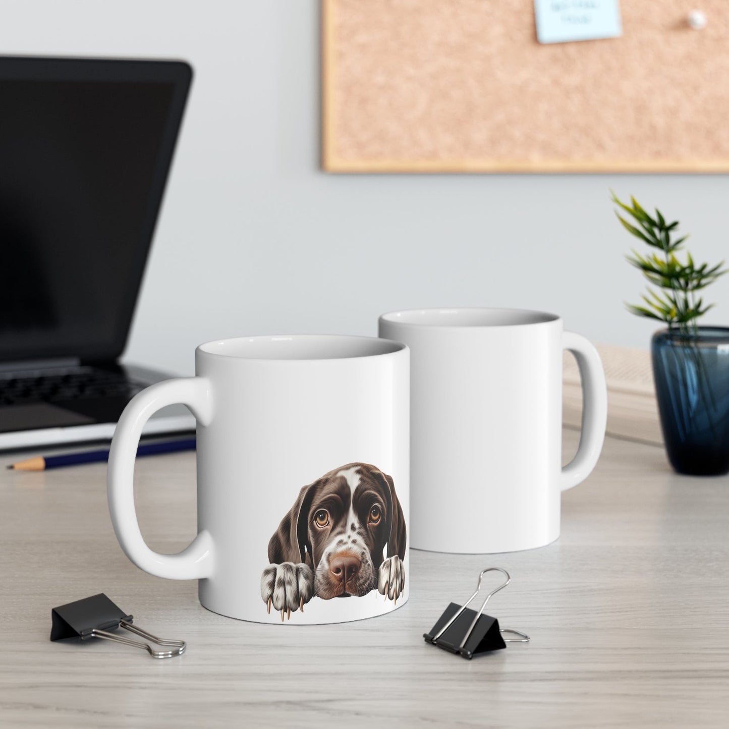 Peeking Dog White Ceramic Mug 11 oz - German Shorthaired Pointer