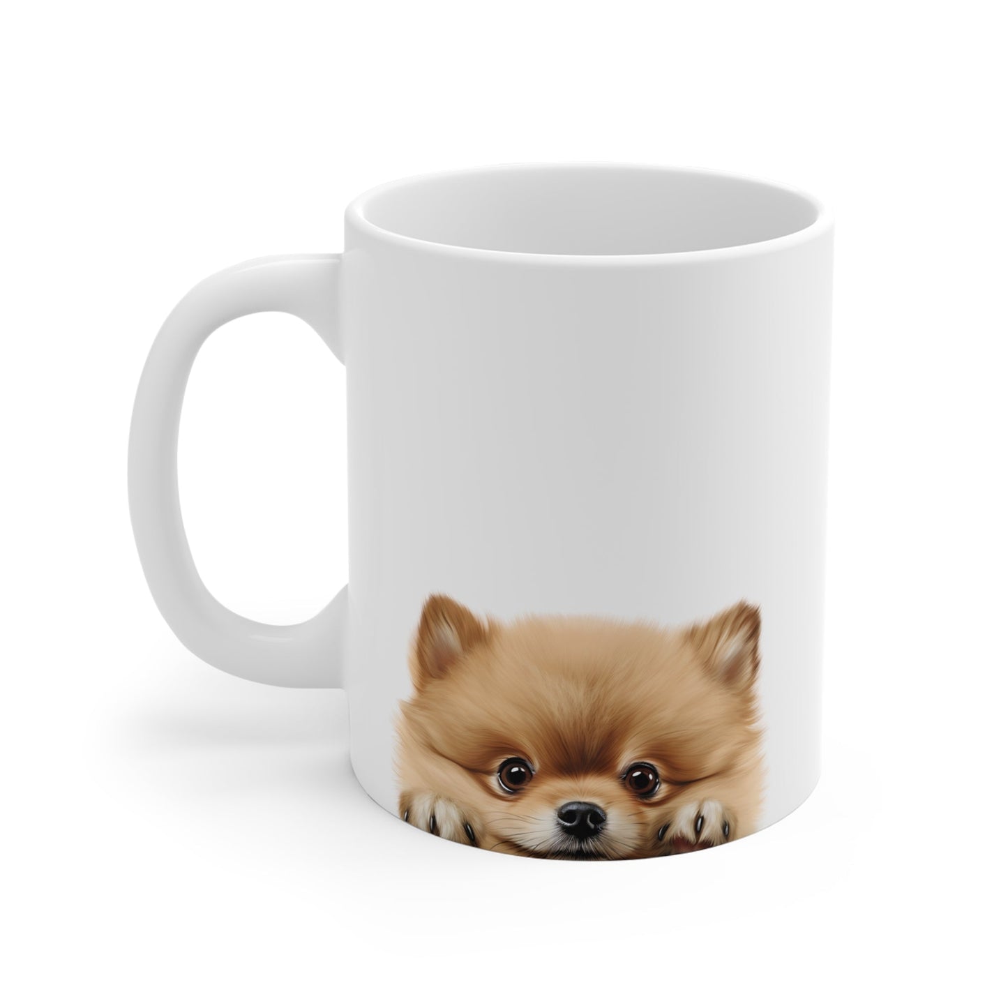 Peeking Dog White Ceramic Mug 11 oz - Pomeranian
