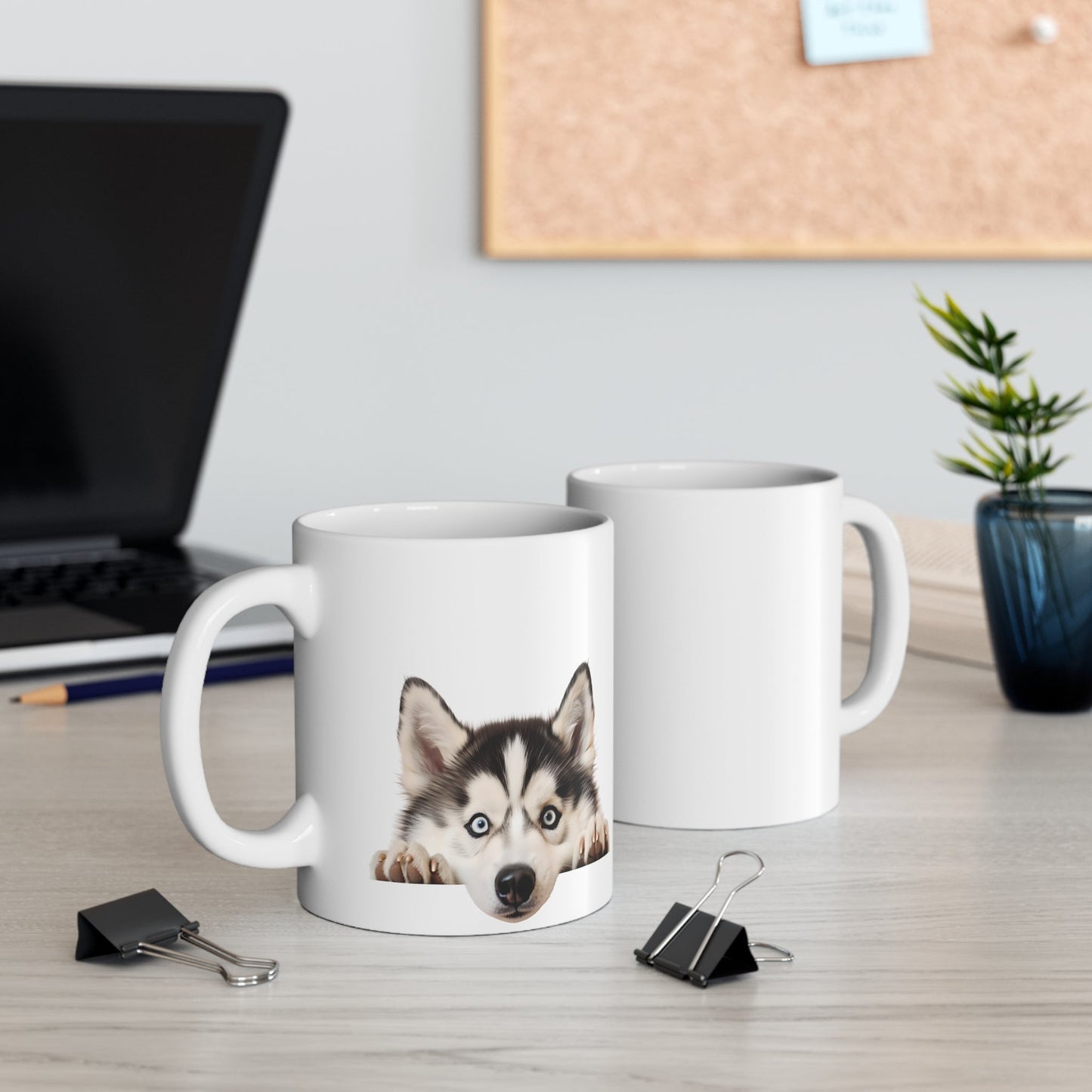Peeking Dog White Ceramic Mug 11 oz - Siberian Husky