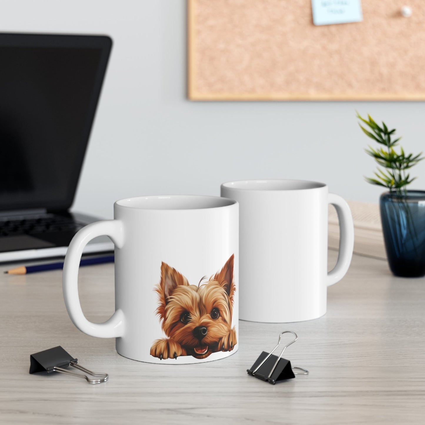 Peeking Dog White Ceramic Mug 11 oz - Silky Terrier