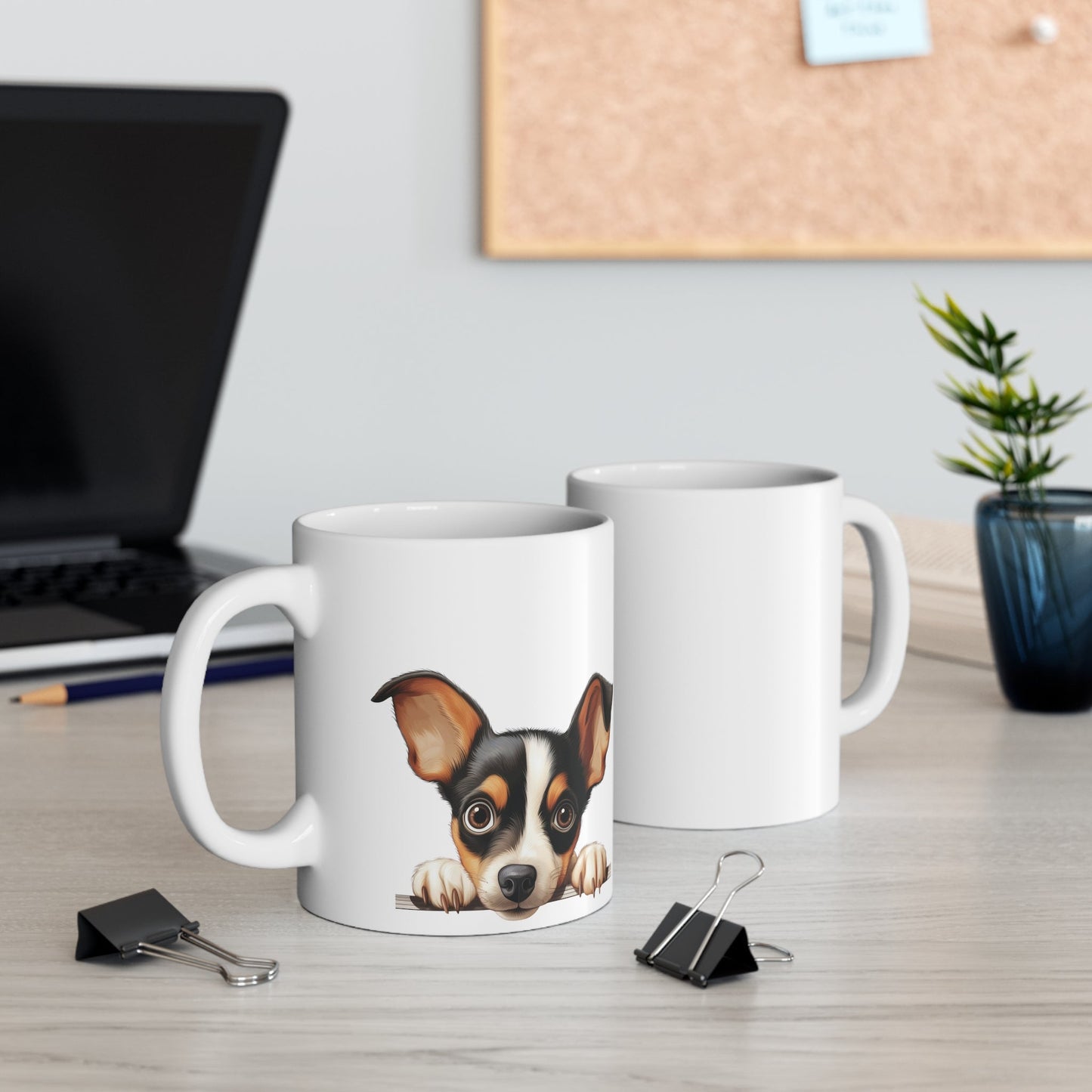 Peeking Dog White Ceramic Mug 11 oz - Toy Fox Terrier