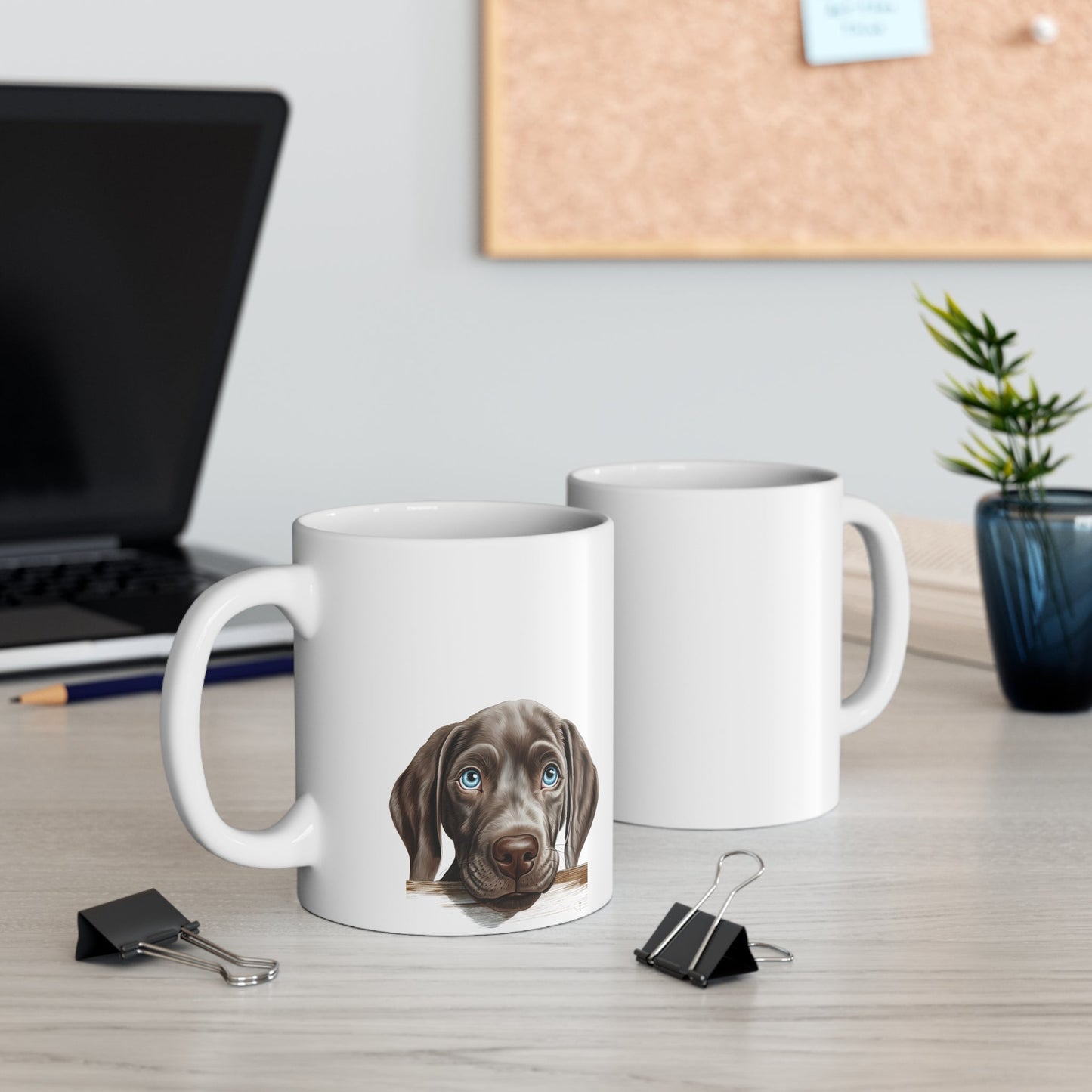 Peeking Dog White Ceramic Mug 11 oz - Weimaraner