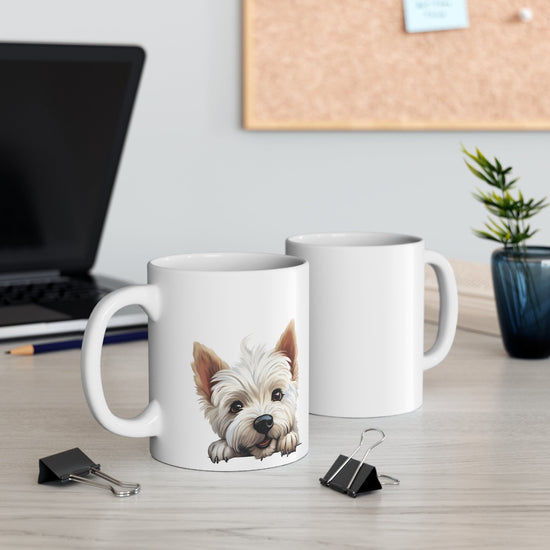 Peeking Dog White Ceramic Mug 11 oz - West Highland White Terrier