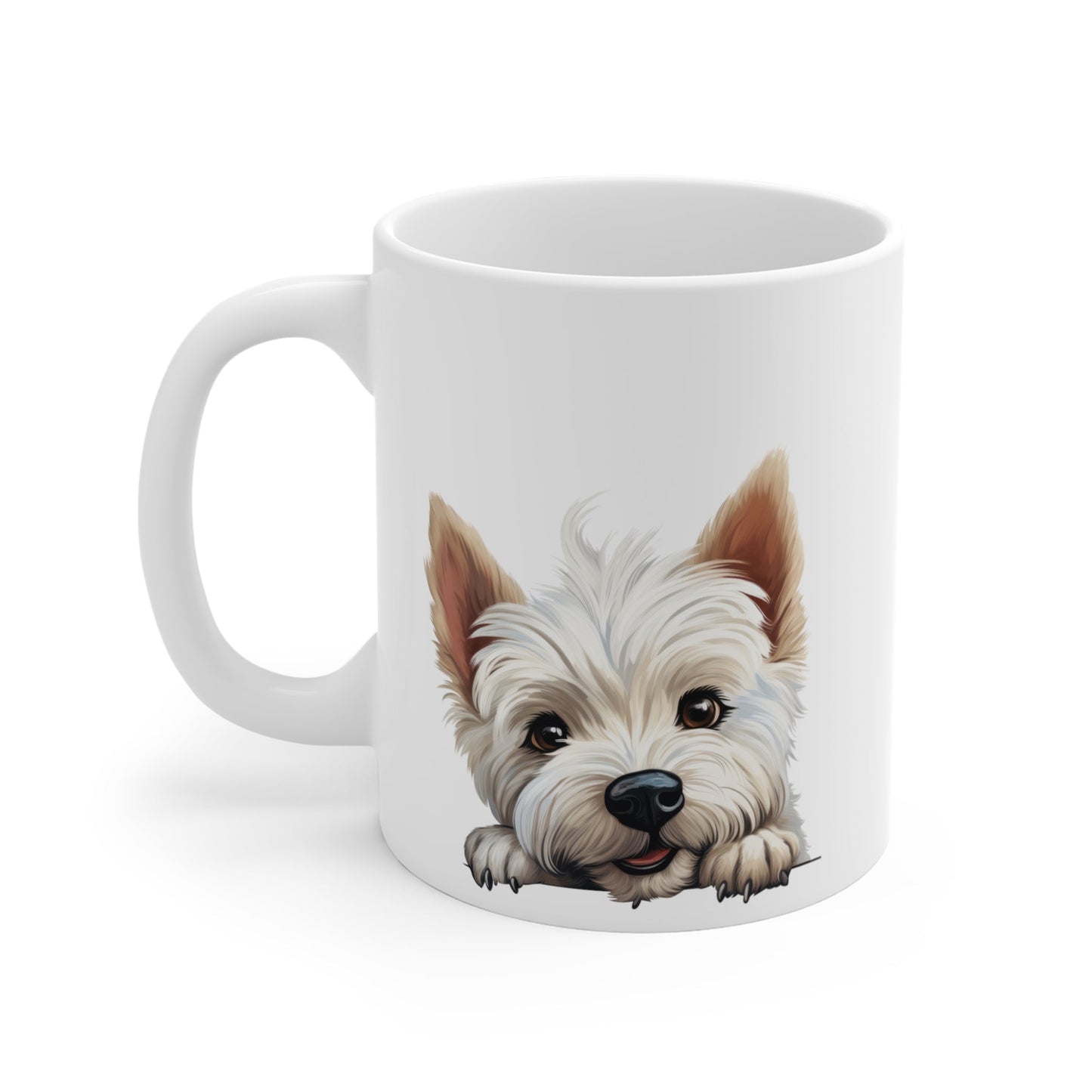 Peeking Dog White Ceramic Mug 11 oz - West Highland White Terrier