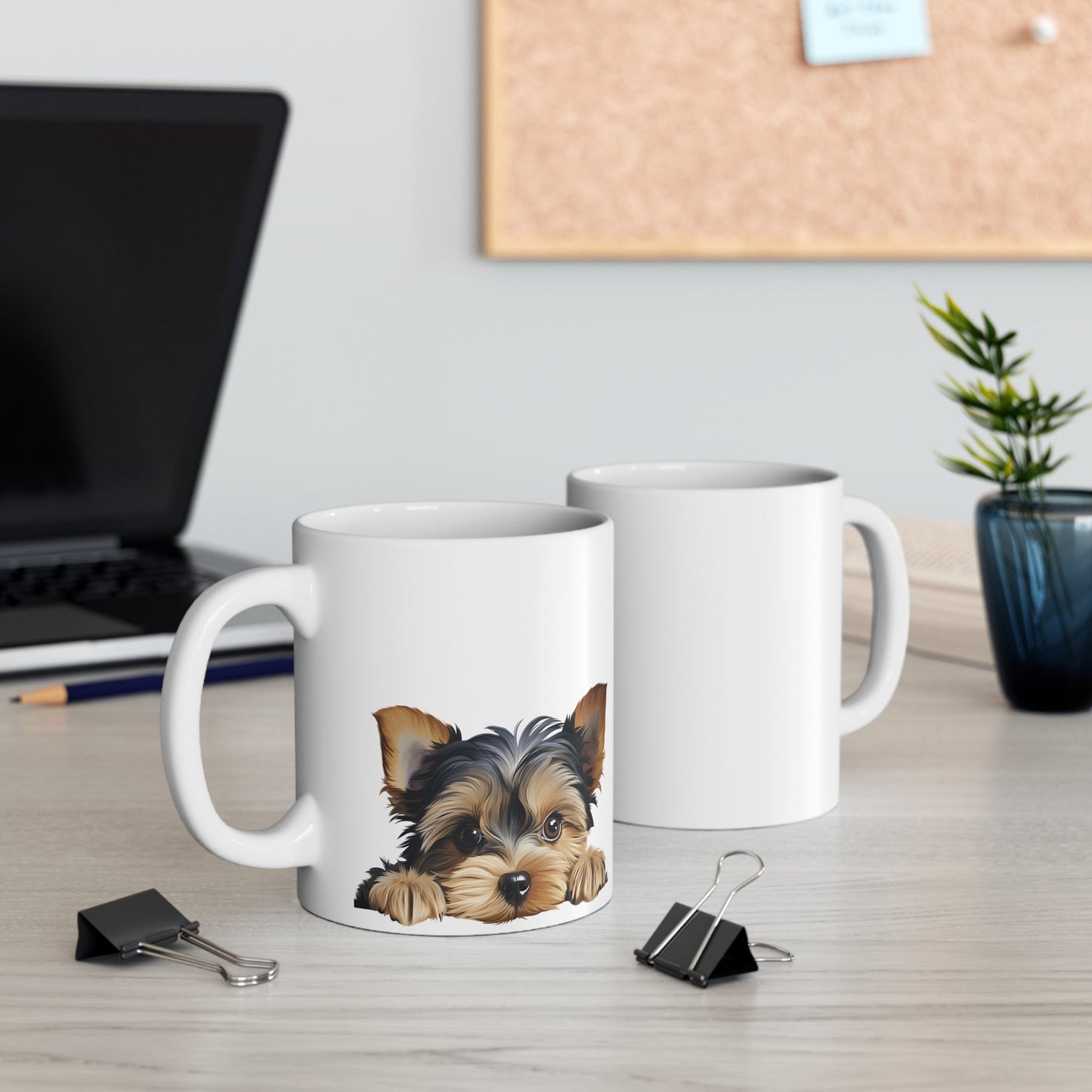 Peeking Dog White Ceramic Mug 11 oz - Yorkshire Terrier