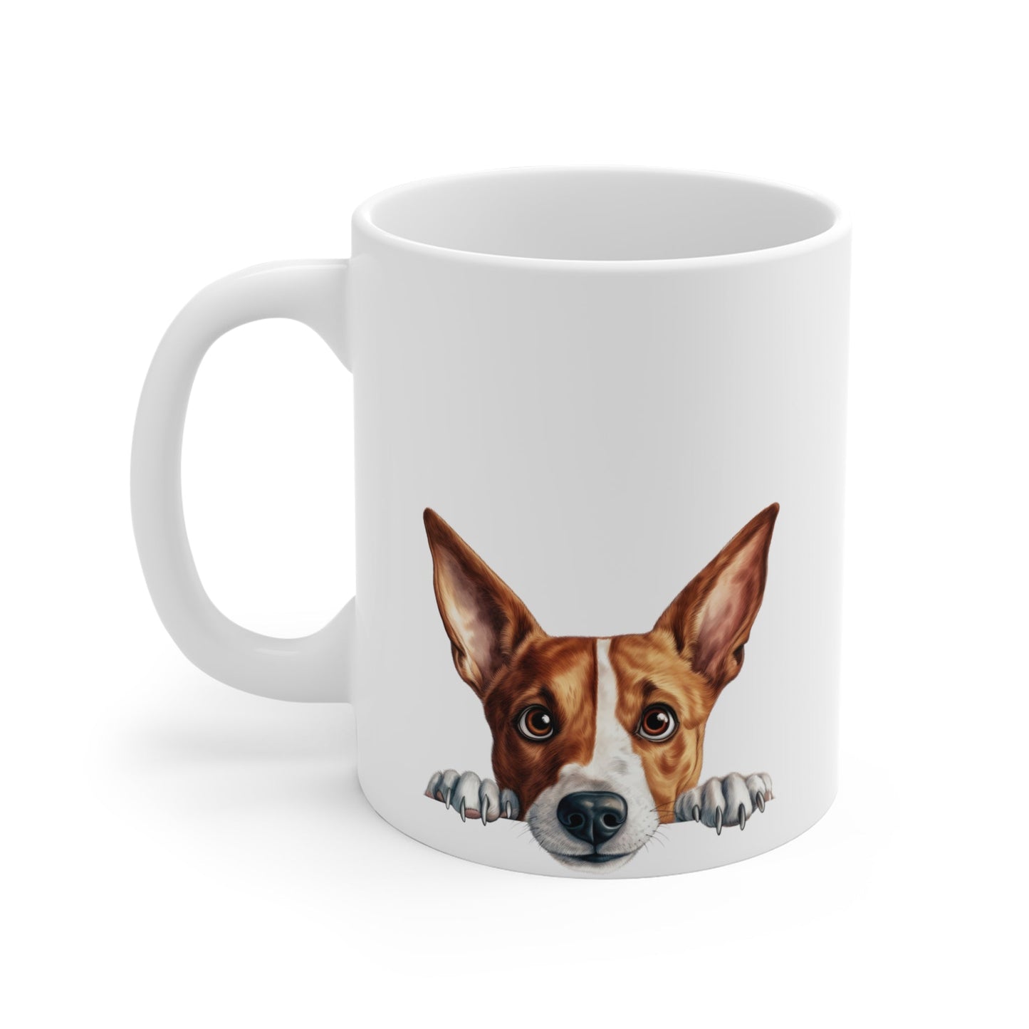 Peeking Dog White Ceramic Mug 11oz - Basenji