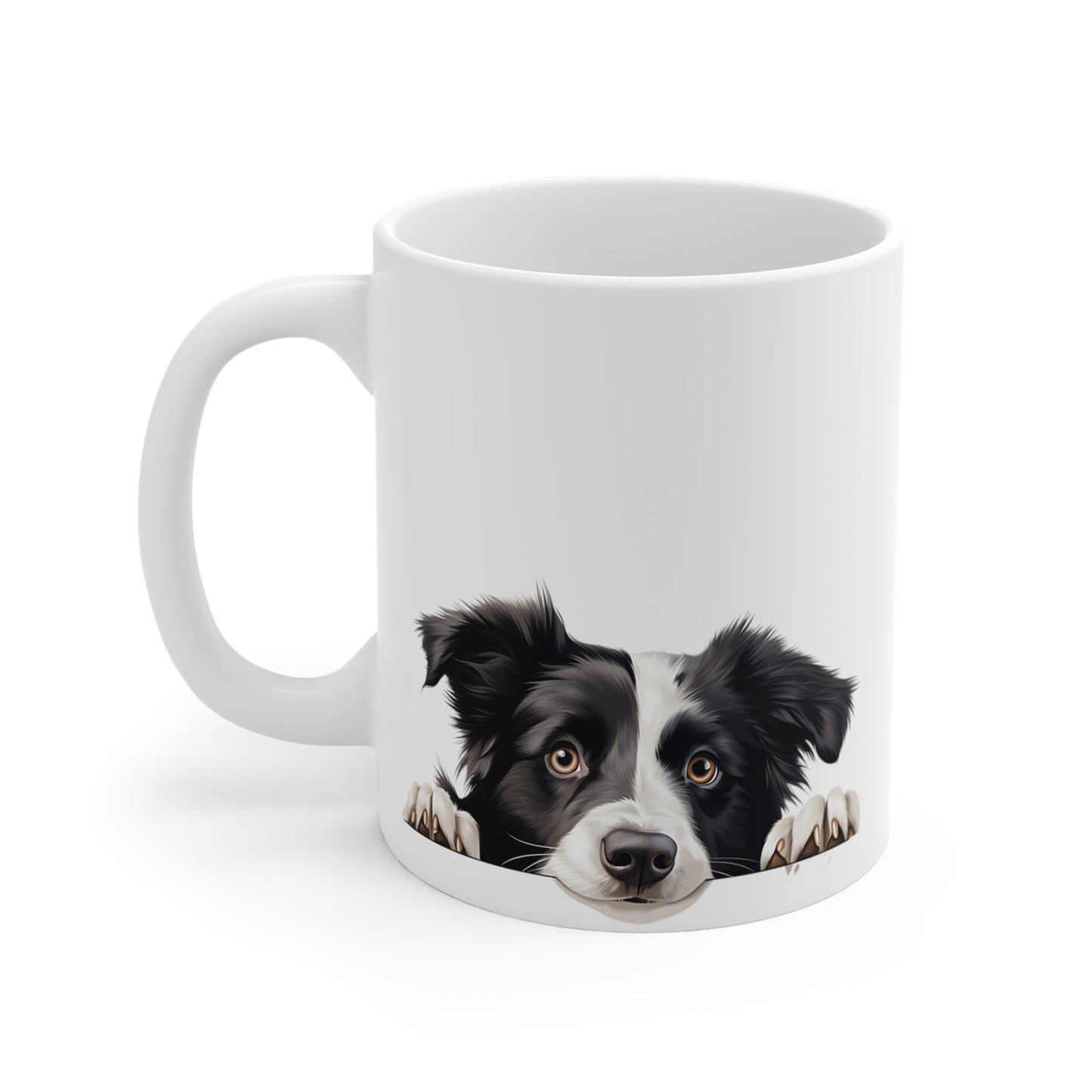 Peeking Dog White Ceramic Mug 11oz - Border Collie