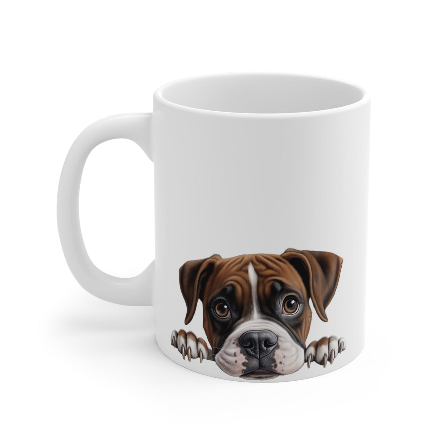 Peeking Dog White Ceramic Mug 11oz - Boxer