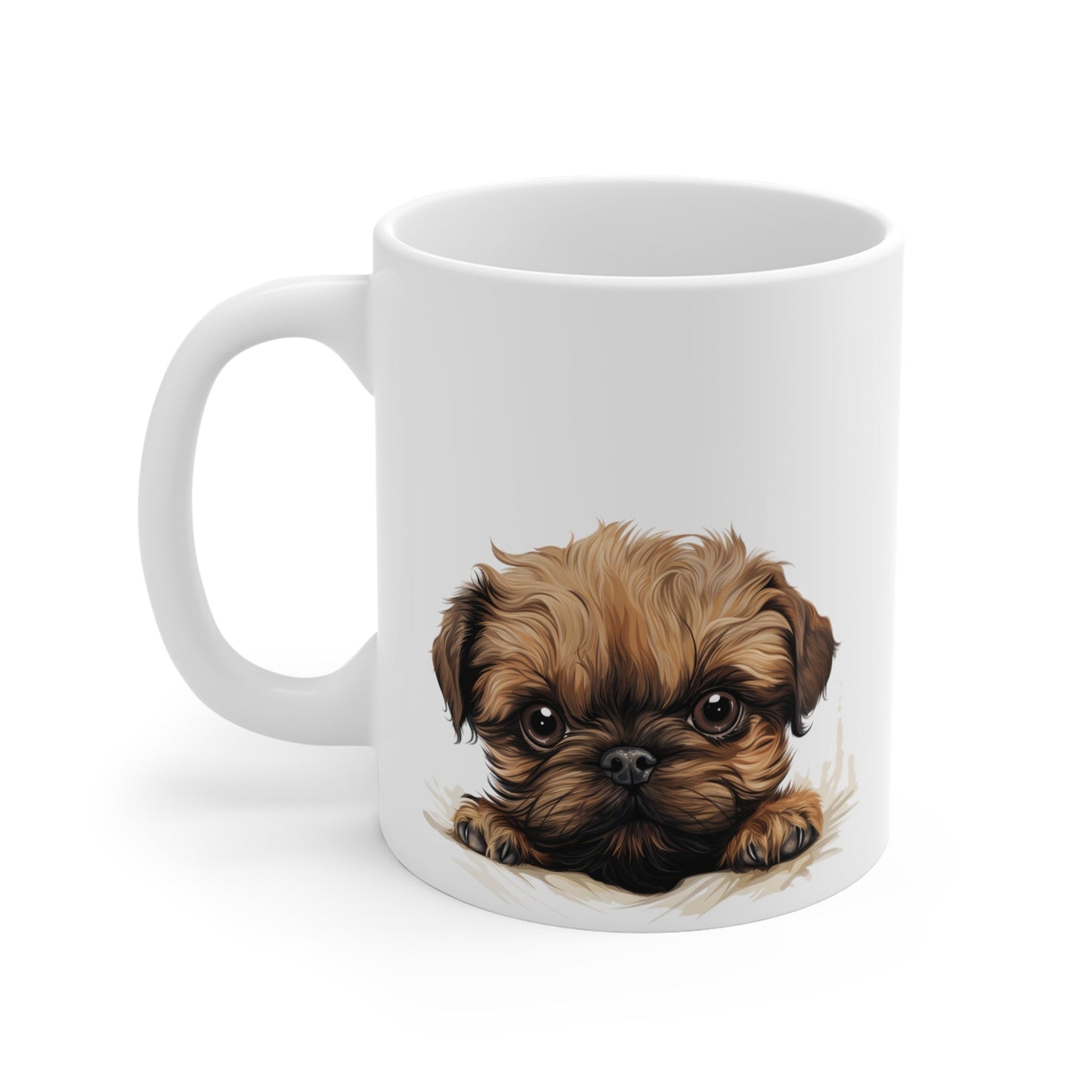 Peeking Dog White Ceramic Mug 11oz - Brussels Griffon