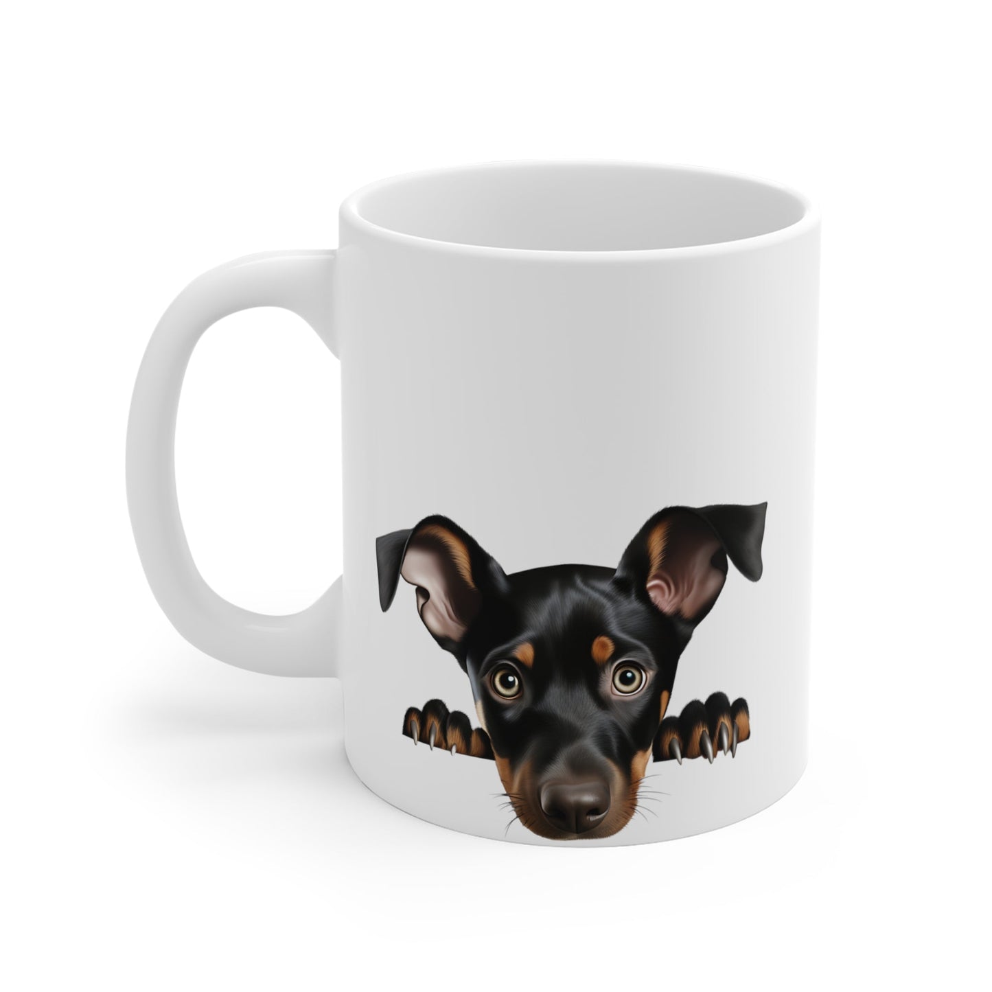 Peeking Dog White Ceramic Mug 11oz - Doberman Pinscher