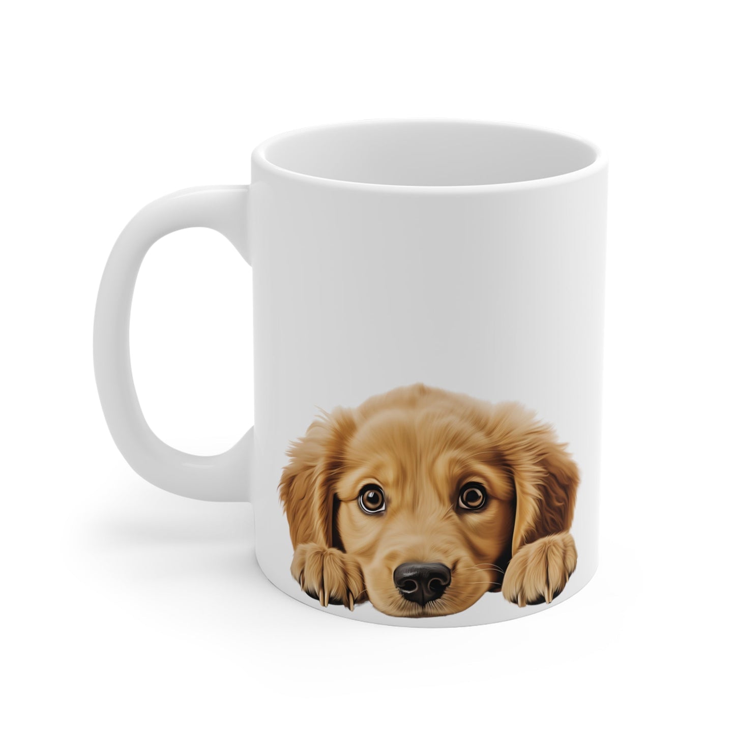 Peeking Dog White Ceramic Mug 11oz - Golden Retriever