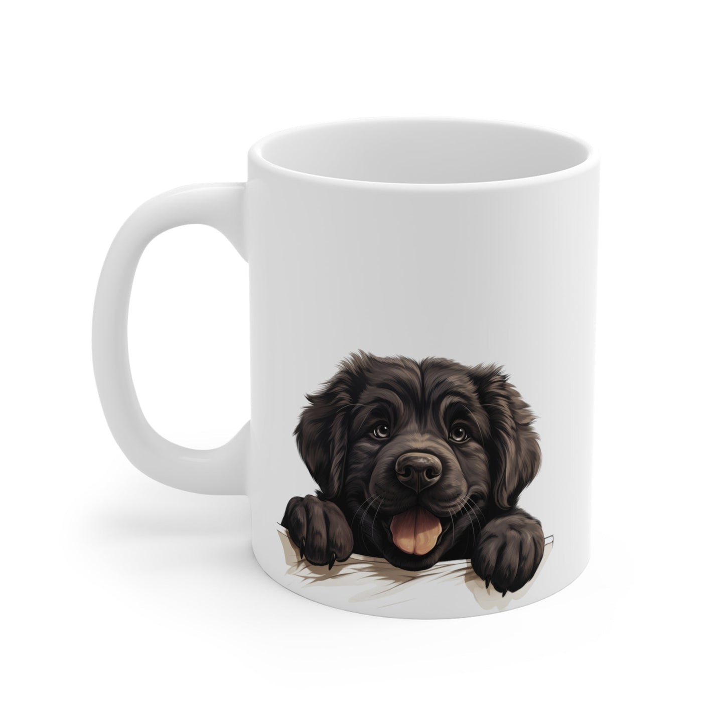 Peeking Dog White Ceramic Mug 11oz - Newfoundland Dog