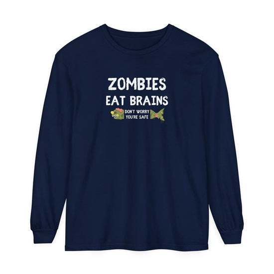 ZOMBIES EAT BRAINS Fish Unisex Long Sleeve Halloween Tee