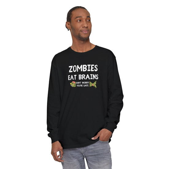 ZOMBIES EAT BRAINS Fish Unisex Long Sleeve Halloween Tee