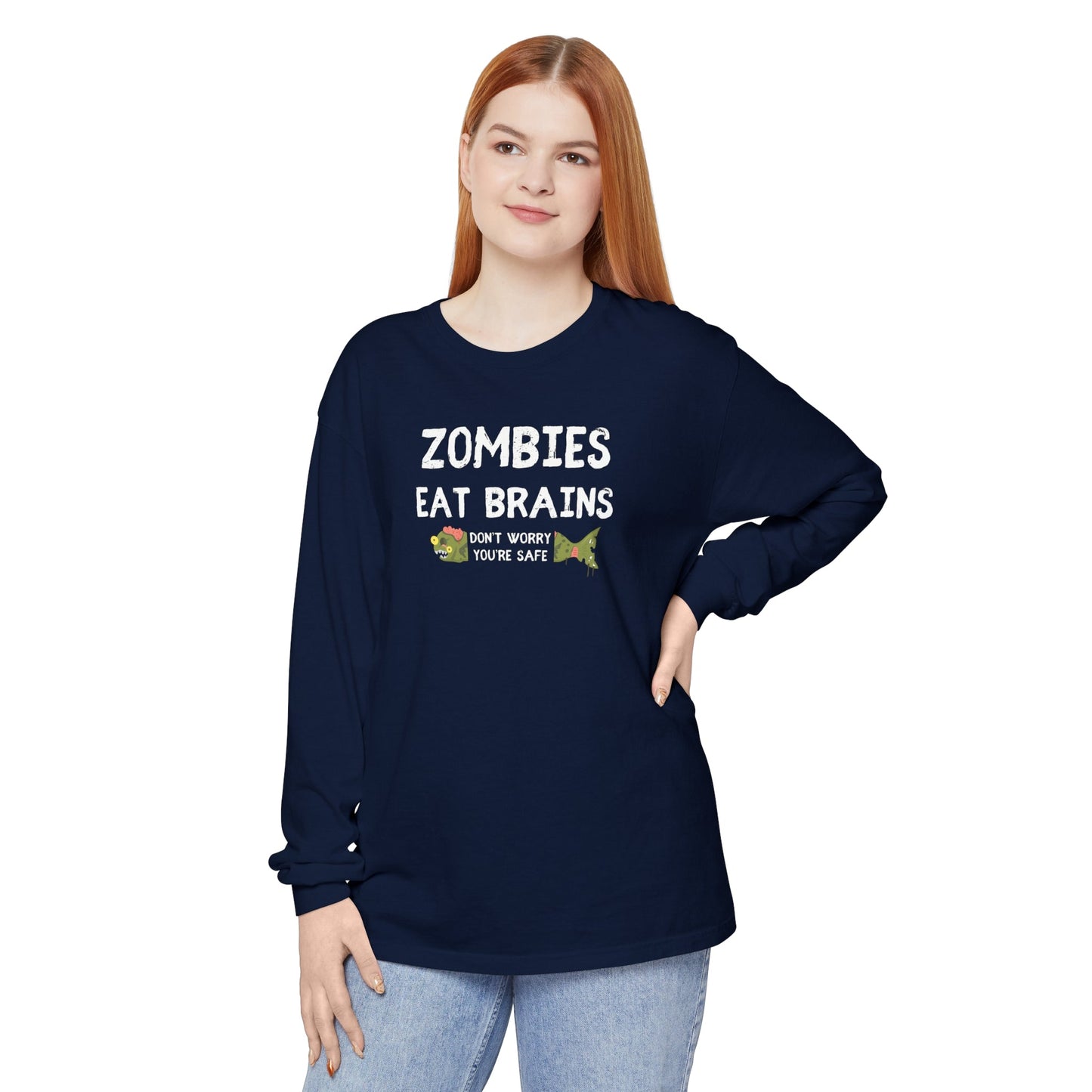ZOMBIES EAT BRAINS Fish Unisex Long Sleeve Halloween Tee
