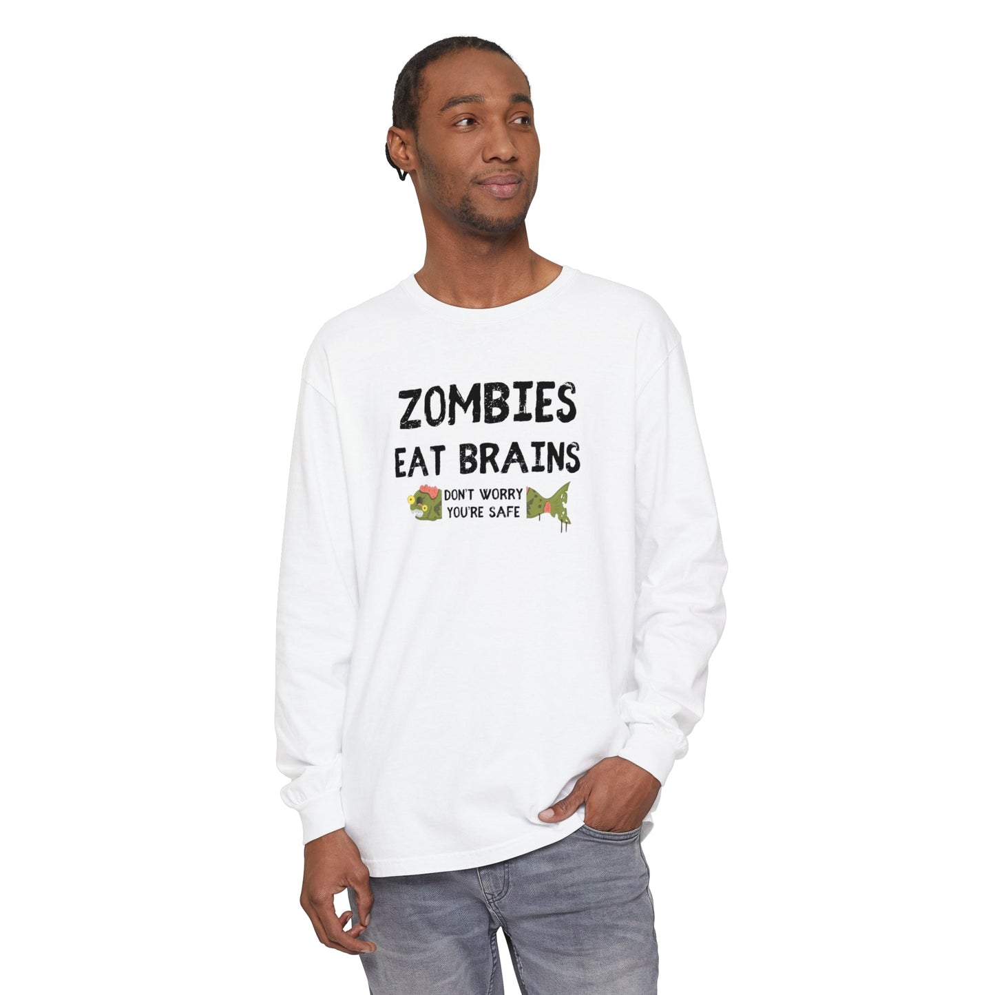 ZOMBIES EAT BRAINS Fish Unisex Long Sleeve Halloween Tee