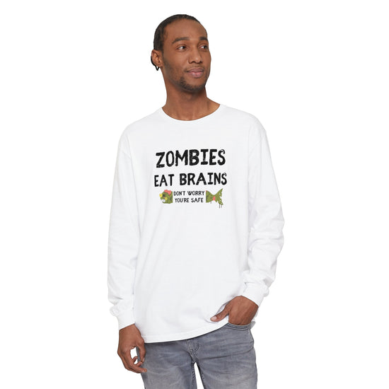 ZOMBIES EAT BRAINS Fish Unisex Long Sleeve Halloween Tee