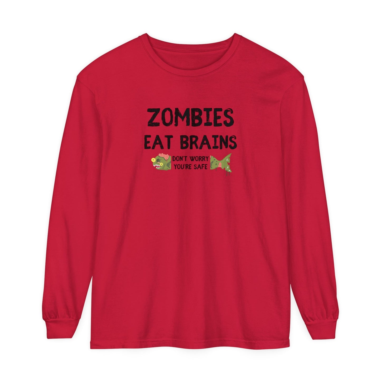 ZOMBIES EAT BRAINS Fish Unisex Long Sleeve Halloween Tee