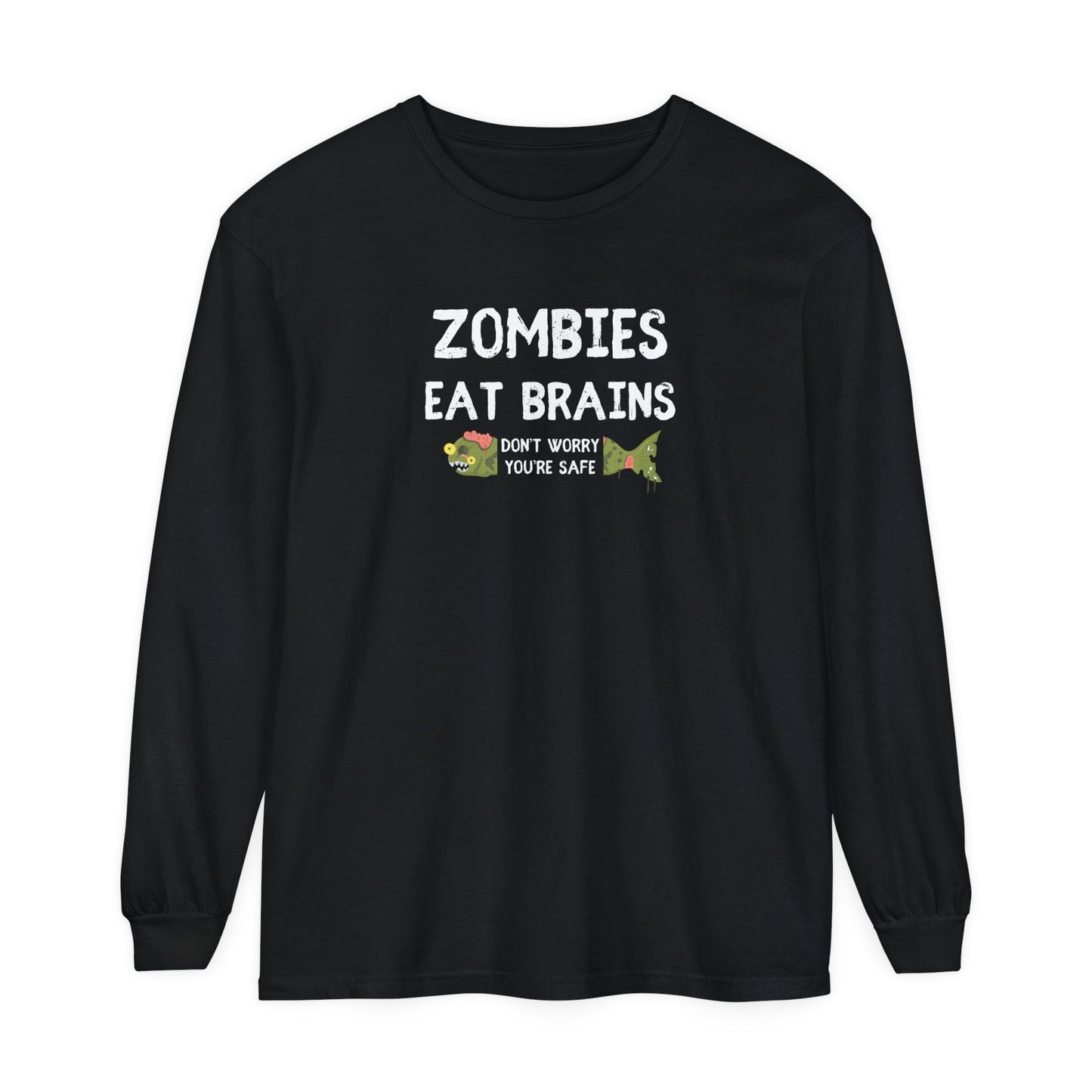 ZOMBIES EAT BRAINS Fish Unisex Long Sleeve Halloween Tee