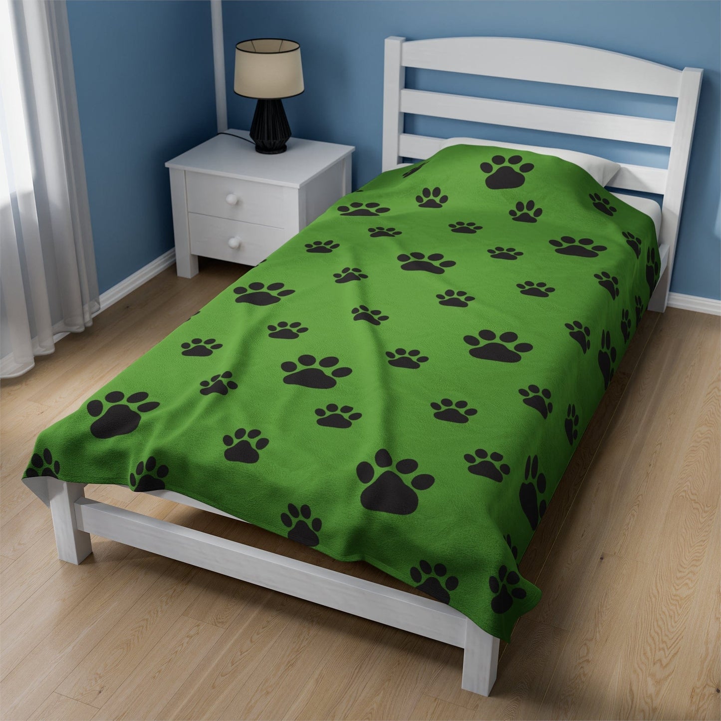 Printify Bedding 60" × 80" Paw Print Velveteen Plush Blanket - Green